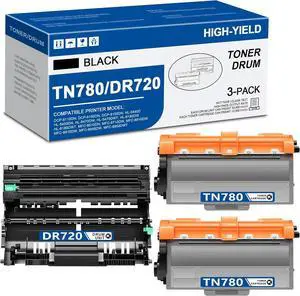 TN780 Toner Cartridge DR720 Drum Unit High Yield Replacement for Brother DR720 DR-720 TN780 TN-780 TN750 Compatible for HL-5450DN HL-5470DW MFC-8710DW MFC-8910DW DCP-8150DN Printer (BlacK, 3-Pack)