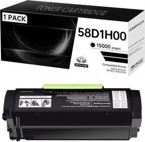 58D1H00 Compatible Black Toner (15,000 Pages) Cartridge - with Chip - Compatible with Lexmark MS821 MS823 MS825 MS822 MS826 MS725 MX725 MX822 MX826 Laser Printers 58D1H00 58D1U00 (1-Pack)
