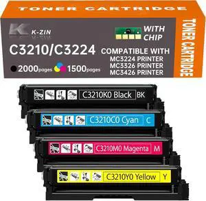 K-ZIN C3210/C3224 Toner Cartridges 4-Pack (CMYK) Compatible with Lexmark C3210K0/C3210C0/C3210M0/C3210Y0 - for C3224/MC3224/C3326/MC3426 Series Printers (Smart Chip, 2000 Pages per Cartridge)