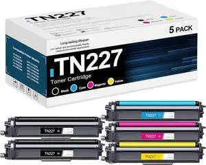TN227 High Yield Toner Cartridge Set (5-Pack, BK/C/M/Y) - (2) TN227BK, (1) TN227C, (1) TN227M, (1) TN227Y Replacement for Brother TN227 Toner HL-L3270CDW HL-L3230CDW HL-L3290CDW MFC-L3710CDW Printer