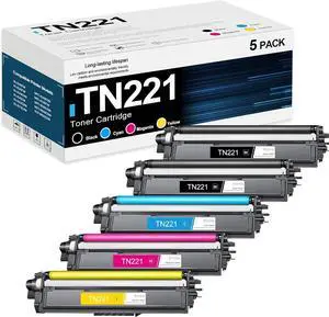 TN221 TN-221 TN 221 High Yield Toner Cartridge Set (2BK/1C/1M/1Y, 5-Pack) - TN221BK TN221C TN221M TN221Y Toner Cartridges Replacement for Brother MFC-9130CW MFC-9330CDW HL-3170CDW HL-3140CW Printer