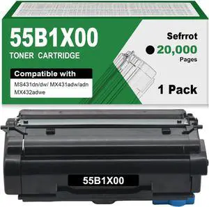 Remanufactured 55B1X00 Black Extra High Yield Toner Cartridge with Chip Replacement for Lexmark 55B1X00 55B1000 55B1H00 Work for MS431 MX431 MX432 Laser Printer,20,000 Page-Yield (1 Pack)