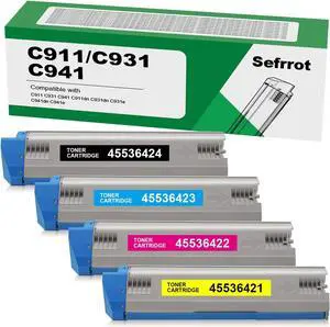 Remanufactured C911 C931 Toner Cartridge Replacement for C931 C941 45536424 45536423 45536422 45536421 for C911 C931 C941 C911dn C931dn C931e C941dn C941e Printers (1BK+1C+1Y+1M, 4 Pack )