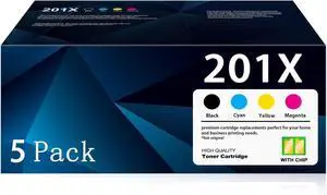 201X Toner Cartridge 5 Pack High Yield Compatible for HP 201X 201A Color Laser Jet Pro MFP M277dw M252dw M277n M277c6 M252n M277 Printer CF400X CF401X CF402X CF403X (2B/1C/1Y/1M)