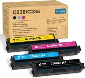 C230 C235 Toner Cartridge Set (with Chip) - 4 Pack (BK/C/M/Y) C230/C235 Ink Cartridge, 006R04383 006R04384 006R04385 006R04386 Replacement for Xerox C230 C235 Color Printer
