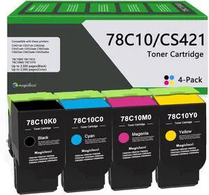 78C10K0 78C10C0 78C10M0 78C10Y0 Toner Cartridges(4Pack, 1BK/1C/1M/1Y) Compatible Replacement for Lexmark 78C10 Toner Cartridge Set Work for CS421dn CS521dn CS622de CX421adn CX522ade CX622ade Printer