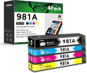 981A Ink Cartridges J3M71A J3M68A J3M69A J3M70A Replacement for HP 981A PageWide Enterprise Color 556dn 556xh MFP 586z MFP 586dn MFP 586f Printer (4-Pack 1Black/1Cyan/1Magenta/1Yellow)