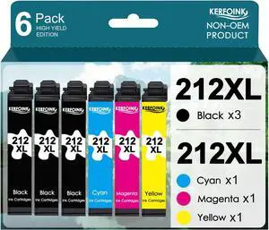 212XL Ink Cartridges Remanufactured for Epson 212 Ink Cartridge 212 XL T212 Works with Expression XP-4100, XP-4105, Workforce WF-2830, WF 2850 Printer (3 Black Cyan Magenta Yellow, 6 Pack)