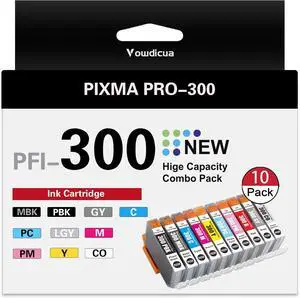 PFI-300 Ink Cartridges 10-Pack PFI300 High Yield Ink Replacement for Canon imagePROGRAF PRO-300 Printer1MBK/1PBK/1C/1M/1Y/1PM/1PC/1R/1GY/1CO