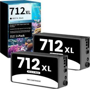712XL 712 Black Ink Cartridge 80ml Replacement for HP 712 XL 712XL Black Ink Cartridge 3ED71A for DesignJet T650 T630 T230 T250 T210 & Studio Plotter Printer (2-Pack)