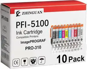 PFI-5100 Ink Cartridges High Capacity Ink Cartridges Compatible for ImagePROGRAF PRO-310 Printer10 Pack(MBK, PBK, C, M, Y, R, GY, PC, PM, CO)