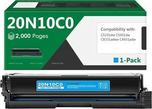 20N10C0 Cyan Toner Cartridge [2,000 Pages] Compatible CS331 Replacement for Lexmark 20N10C0 Toner Cartridge with CS331, CS431, CX331, CX431 Printer | CS331, CX331 Toner