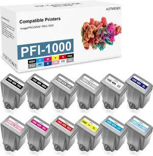 PFI-1000 Ink Cartridge Set 80ml Pigment PFI 1000 Ink Tank Replacement for Canon imagePROGRAF PRO-1000 Printer (12-Pack, MBK, PBK, C, M, Y, R, GY, B, PGY, PC, PM, CO)