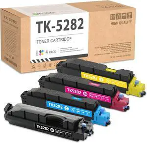 4 Pack TK5282 Toner Cartridge: Compatible TK5282K TK5282C TK5282M TK5282Y Replacement TK-5282 Toner for Kyocera ECOSYS M6235cidn M6235 M6635cidn P6235 Printer, Black 14000 Pages & Color 12000 Pages