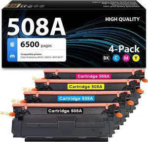 508A High Yield Toner Cartridge 4-Pack With Chip Replacement for HP 508A CF360A CF361A CF362A CF363A Toner Cartridges for Color Enterprise M553,M552, MFP M577 Printers (Black,Cyan,Magenta,Yellow)