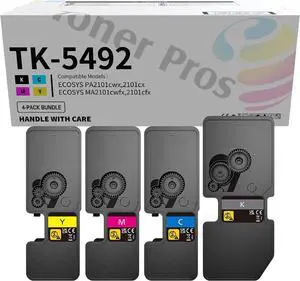 Toner Pros Replacement TK-5492 (TK5492) Toner Cartridge - Compatible for Kyocera Ecosys PA2101cx PA2101cwx MA2101cfx MA2101cwfx Laser Printers (4-Color-Pack: KCMY) Black 2,800 & Colors 2,400 Pages