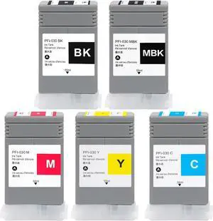 PFI-030 Ink Cartridge Replacement for Canon PFI 030 Ink Cartridge 55 ml (5 Pcs, Matte Black, Black Cyan Magenta Yellow) Compatible with Canon imagePROGRAF TA-20 TA-30 TM-240 TM-340 Printer