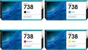Remanufactured 738 Ink Cartridges 498N8A Black 676M6A Cyan 676M7A Magenta 676M8A Yellow Replacement for HP 738 hp738 DesignJet T950 T850 Printer Ink 4-Pack 300ml