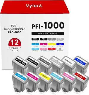 PFI-1000 Ink Cartridge Replacement for Canon PFI 1000 Ink Cartridges for imagePROGRAF PRO 1000 Printer Ink 12-Pack, 80ml (MBK PBK C M Y R GY B PGY PC PM CO)