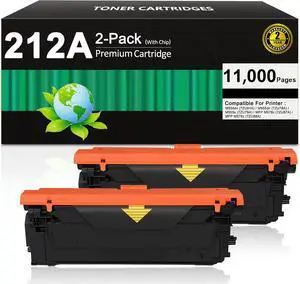 2-Pack 212A High Yield Black Toner Cartridge (with Chip) , Replacement for 212A W2120A Enterprise M554 M555 MFP M578 Printer