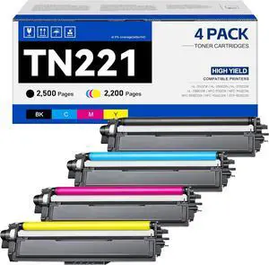 TN221 TN225 Toner Cartridges Replacement for Brother TN-221 TN225 High Yield for HL-3170CDW MFC-9130CW HL-3180CDW HL-3140CW Printer (Black Cyan Magenta Yellow, 4 Pack)