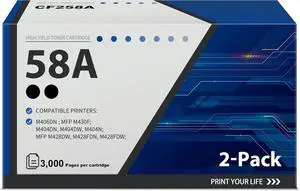 58A Toner Cartridge CF258A (2-Pack) Replacement for HP 58A 58X Toner Cartridge Black Works with Pro MFP M428fdw M428fdn M428dw M428; Pro M404n M404dn M404dw M404 - Print 3,000 Pages