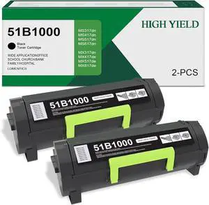 51B1000 High Yield Toner Cartridge 2 Pack Black (3,000 Pages) Compatible for Lexmark 51B1000 Toner Cartridge with MS317, MS317dn, MS417dn, MS517dn, MS617dn, MX317dn Printers
