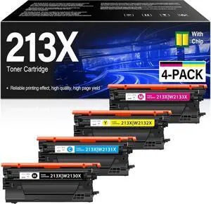 213X High Yield 4-Pack (with Chip) Toner Cartridge Replacement for HP 213X 213A W2130X W2130A Color Enterprise 5700 6700 6701 MFP 5800 MFP 6800 6801 Printer| Black Cyan Magenta Yellow
