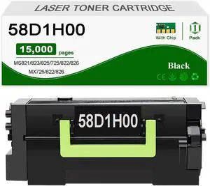 1 Pack 58D1H00 Black High-Yield Toner Cartridges (15000 Pages), Compatible with MS725 MS821 MS822 MS823 MS825 MS826 MX725 MX822 MX826 Series Printers 1 Pack 58D1H00 Black High-Yield Toner Cartridges (15000 Pages), Compatible with MS725 MS821 MS822 MS823 MS825 MS826 MX725 MX822 MX826 Series Printers