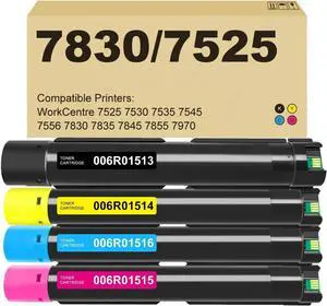 Workcentre 7525 Toner Cartridges High Yield (4-Pack) Replacement for Xerox 006R01513 006R01514 006R01515 006R01516 for Workcentre 7845 7835 7830 7855 7970 Workcentre 7525 7530 7535 7545 7556 Printer