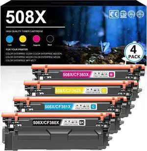 508X Toner Cartridge Set 4-Pack High Yield Replacement for HP 508A 508X CF360X CF361X CF362X CF363X Compatible with Enterprise M553 M552 MFP M577 Series Printer (Black, Cyan, Magenta, Yellow)