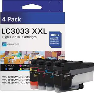 LC3033 XXL Ink Cartridges (4-Pack) Black/Cyan/Magenta/Yellow Compatible for Brother Printers High Yield - Replacement for Brother MFC-J995DW MFC-J805DW MFC-J815DW