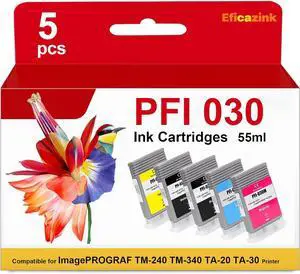 PFI-030 PFI-030BK PFI-030MBK PFI-030C PFI-030M PFI-030Y Ink Cartridge Compatible for ImagePROGRAF TM-240 TM-340 TA-20 TA-30 Printers (5 Pack)