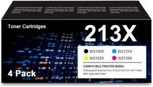 Remanufactured 213X Toner Cartridge Replacement for 213 X 213A 213Y W2130X W2131X W2132X W2133X for HP 5700 6700 6701 MFP 5800 MFP 6800 MFP 6801 Printer (4 Pack,Black Cyan Yellow Magenta)