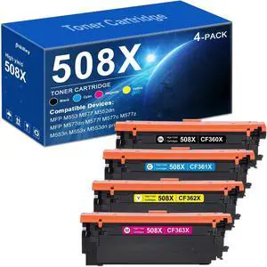 508X Toner Cartridge Set 4 Pack High Yield Replacement for HP 508X 508 CF360X CF361X CF362X CF363X Compatible with Color Laser Enterprise M553 M552 MFP M577 Series Printer (Black/Cyan/Yellow/Magenta)