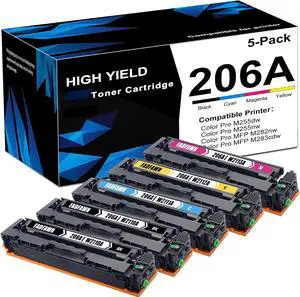 206A Toner Cartridge High Yield Set (5-Pack, 2BK/1C/1Y/1M) - Replacement for HP 206A Toner Cartridges Color Pro MFP M282nw M283fdn M283fdw Color Pro M255dw Pritner