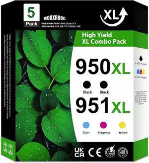 950XL 951XL Ink Cartridges Compatible for HP 950 951 Ink Cartridges Combo Pack Work for OfficeJet Pro 8100 8600 8610 8615 8620 8625 8630 251DW 276DW Plus (5-Pack, 2Black/ Cyan/Magenta/Yellow)