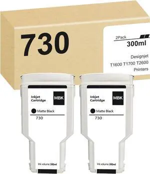 Designjet 730 Matte Black Ink Cartridge, P2V71A Compatible Set Replacement for HP 730 Matte Black 300 ml for Designjet T1600 T1700 T2600 Printer (2 Pack)