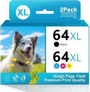 64XL Black and Color High-Yield Ink Cartridge Replacement for HP 64 64XL Combo Pack Works with Envy Photo 7800 7855 7858 7100 7155 6200 6255 Tango X Series Printers