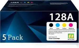 128A Toner Cartridges with Chip Compatible for HP 128A CE320A CE321A CE322A CE323A Work with Pro CM1415 Color, CP1525 Color Series Printer (Black Cyan Yellow Magenta-5 Pack)