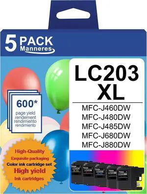 LC203 (LC-201) XL Color Ink Cartridges 5-Pack (BK/C/M/Y) - Compatible for Brother LC203XL Ink Cartridges Replacement for Brother Ink LC203 LC201 MFC-J460DW MFC-J485DW MFC-J4620DW MFC-J885DW Printer