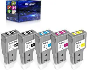 PFI-207 Ink Cartridge PFI207-MBK PFI207BK PFI-207C PFI-207M PFI-207Y Ink Tank Replacement for Canon imagePROGRAF iPF680 iPF685 iPF780 iPF785 (5 Pack, 300ml)
