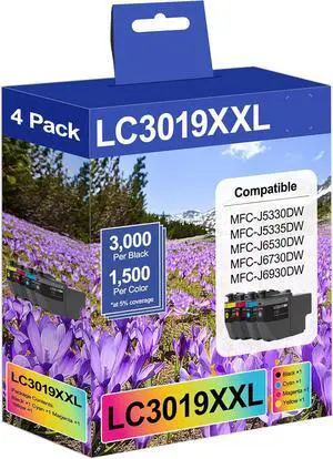 LC3019 (LC-3019) (BK/C/M/Y) High Yield Ink Cartridges 4-Pack (1 Each LC3019BK, LC3019C, LC3019M, LC3019Y) Compatible for Brother LC3019XXL Ink Cartridge MFC-J6930DW MFC-J6530DW MFC-J6730DW Printer