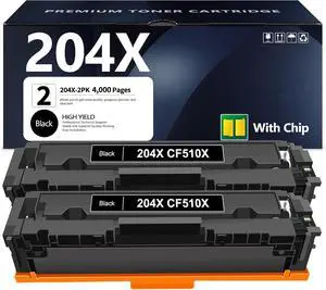 204X Black Toner Cartridges 2 Pack High Yield Replacement for HP 204X CF510X Toner Cartridge Color Pro M154a M154nw MFP M180n M181fw M181fdw M180nw Printer (with CHIP)