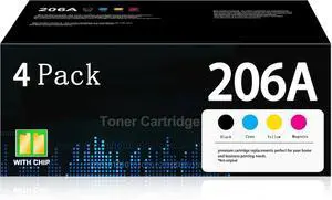 206A Black Cyan Magenta Yellow Combo Pack: Replacement for 206A Toner Cartridges 4 Pack Set High Yield Works with Color Pro MFP M283fdw M283cdw M255dw M283 M255 Series Printer Ink