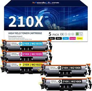 210X High Yield Toner Cartridges 5 Pack (with Chip) Replacement for 210X for Color Pro MFP 4301fdw 4301fdn 4301dw Color Pro 4201dn 4201dw Series Printer (2B/1C/1M/1Y)