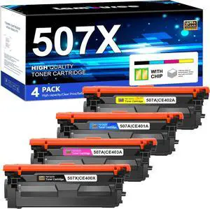 507X 507A Toner Cartridge 4 Pack, Replacement for HP 507X 507A CE400X CE401A CE402A CE403A Works with Enterprise M551 M551n M551dn M551xh M570dn M575f M570dw Printer (Black, Cyan, Magenta, Yellow)