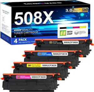508X 508A Toner Cartridge Set 4 Pack High Yield (with Chip) Replacement for HP 508X 508A Toner Color Laserj M553 M552 553 MFP M577 Series Printer New Version CF360X CF361X CF362X CF363X Ink