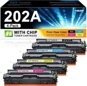 202A Toner Cartridges 4 Pack (with Chip) - 202X Compatible Replacement for HP MFP M281fdw Toner Cartridges, MFP M281cdw Toner Cartridges | CF500A
