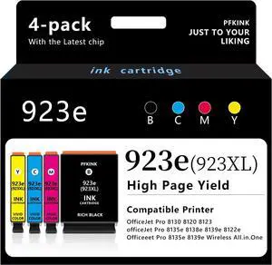 923e 923xl Ink Cartridges Combo 4-Pack with Chip Replacement for HP Ink 923e 923 for OfficeJet 8120e 8122e 8124e Pro 8135e 8138e 8139e 8130e 8132e(4 Color)